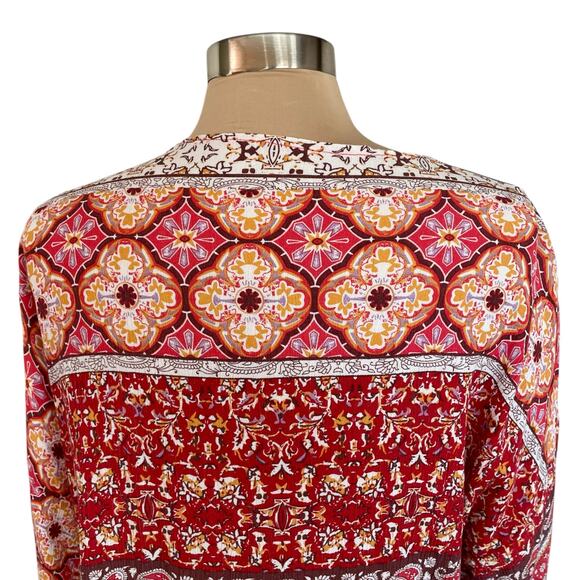 Rikka Orange Red Paisley & Morocan Print Long Line Kimono Cover One Size Gauzy - Picture 5 of 7